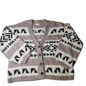 Blu Pepper Oversized Neutral Colored Aztec Southwest Pattern Sweater Medium